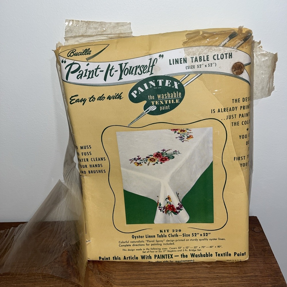 Vintage Linen Bucilla Table‎ Cloth 52 x 52 Stamped Paint It Yourself USA